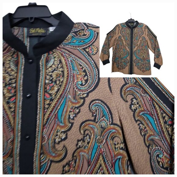 Bob Mackie | Paisley Print Button Front Shirt Brown Teal | Size XL - Picture 1 of 8